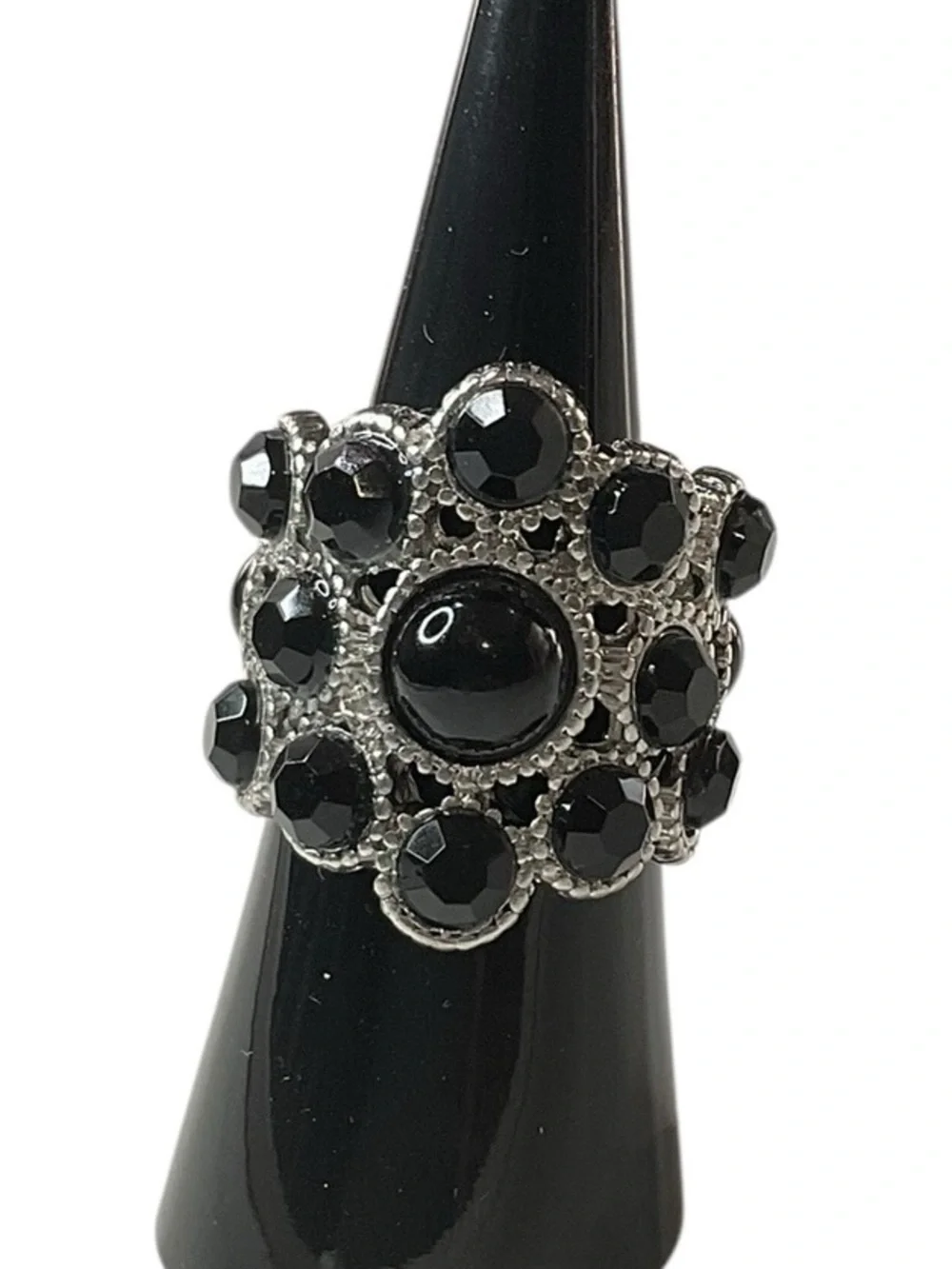 Black Crystal Cluster Cocktail Ring - Unbranded